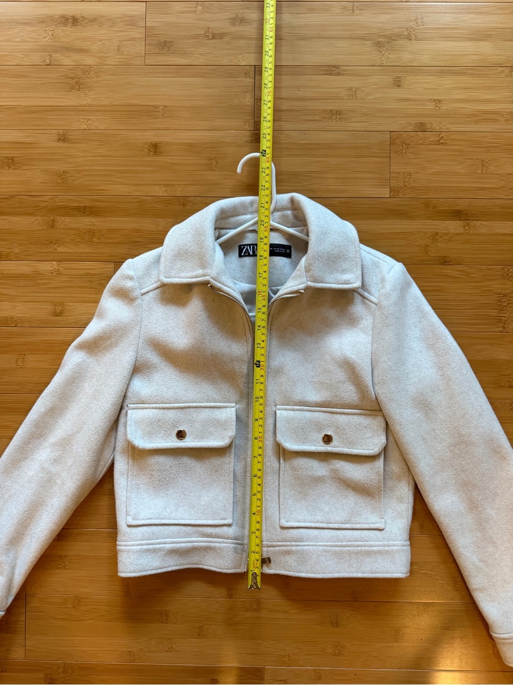 ZARA Soft Cream Full Zip Collared - Cropped Jacket - Size XS - Picture 4 of 10